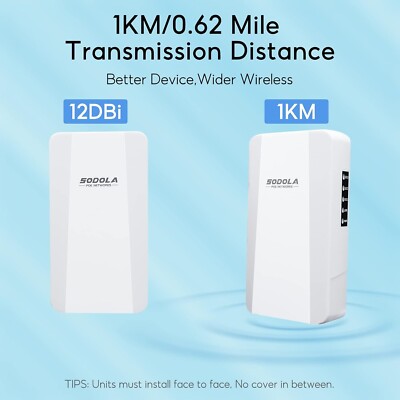 WiFi Bridge 300Mbps, 2.4G Outdoor CPE Point to Point 1KM Long Range Access