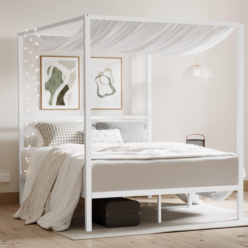 Bed Frame, Modern Four-poster Platform Bed Frame, Mattres