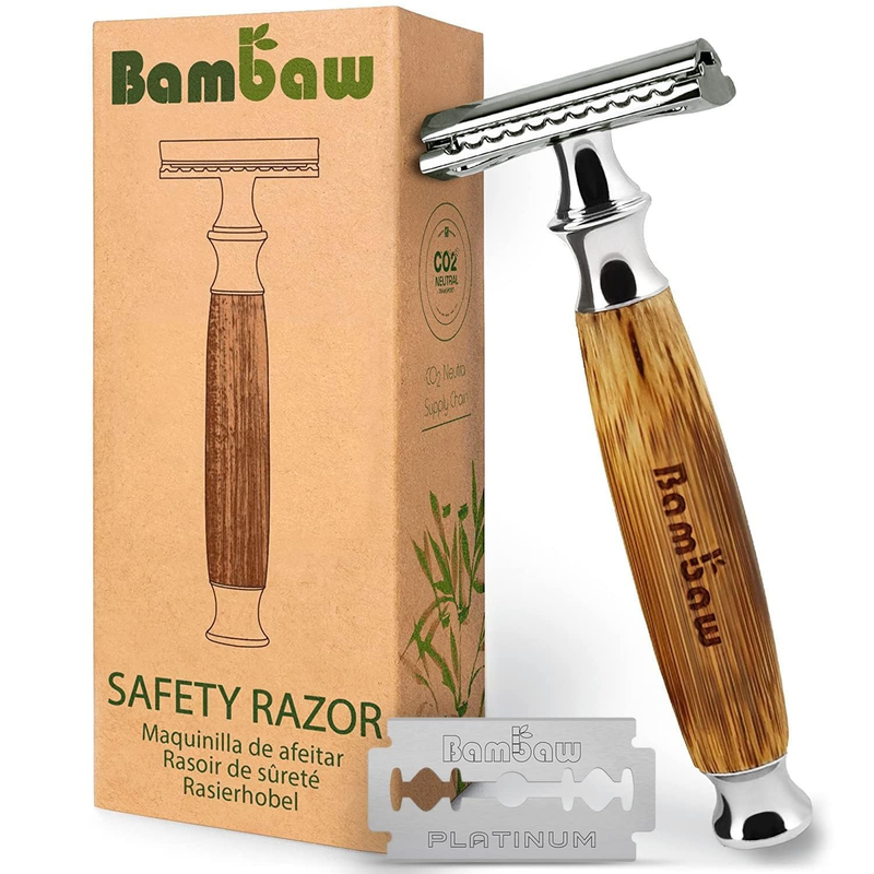 Silver | Bamboo Double Edge Razor | Mens Razors For Shaving | Safet