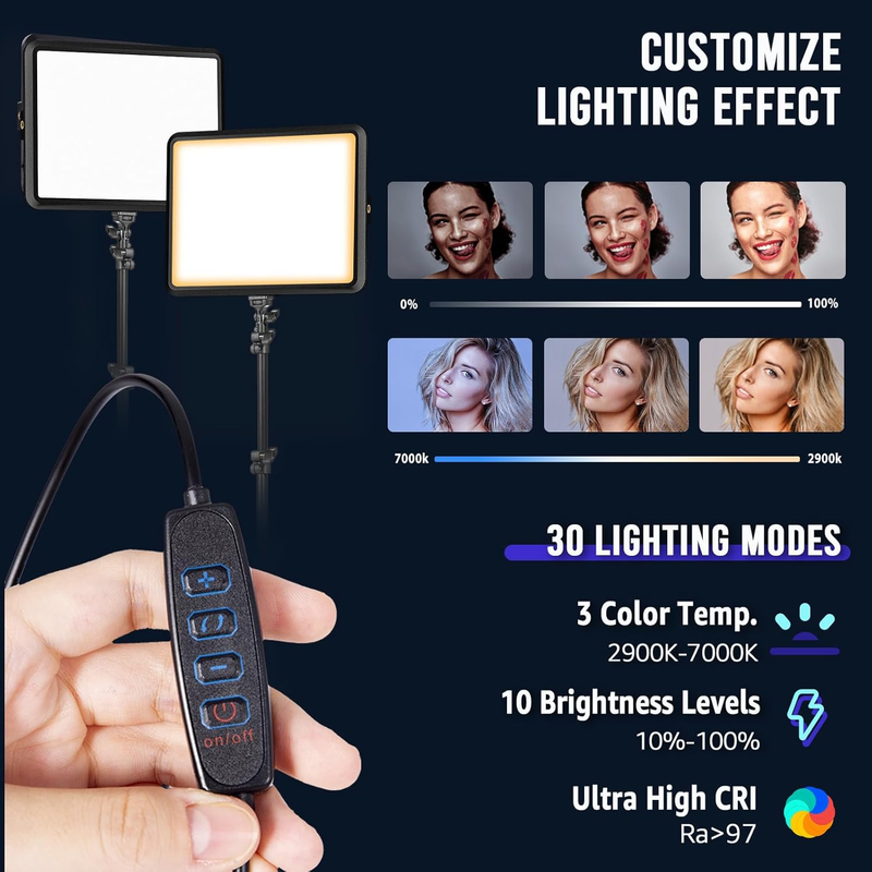 2-Pack LED Video Light Kit,  2800-6500K Dimmable Continuous Photography Lighting
