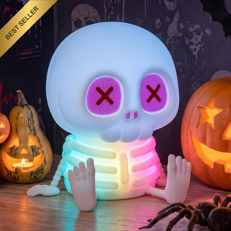 Halloween Skeleton Night Light, 7 Colors Silicone Bedside Lamp