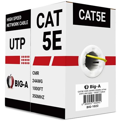 Bulk Cat5e Cable 1000ft 24AWG Solid 4 Pair Cat5e Ethernet Cable UTP RJ45