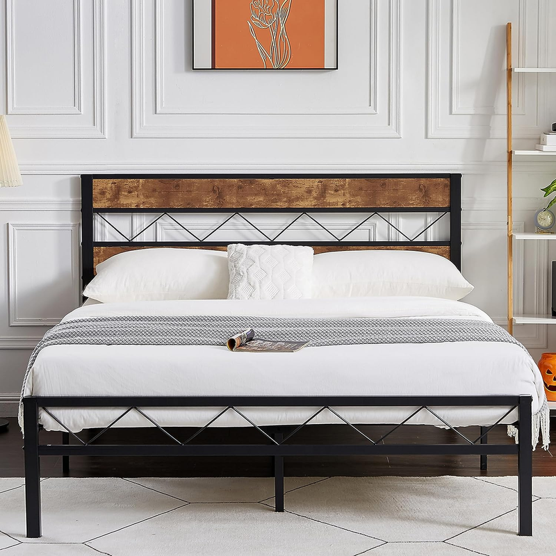 With Rustic Vintage Wooden Headboard, Heavy Duty