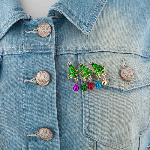 Lux Accessories Gold Tone Green Christmas Tree Metallic Bells Rhinestone Pin