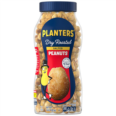 Salted Dry Roasted Peanuts, Party Snacks, Plant Based Protein 16Oz (1 Jar)