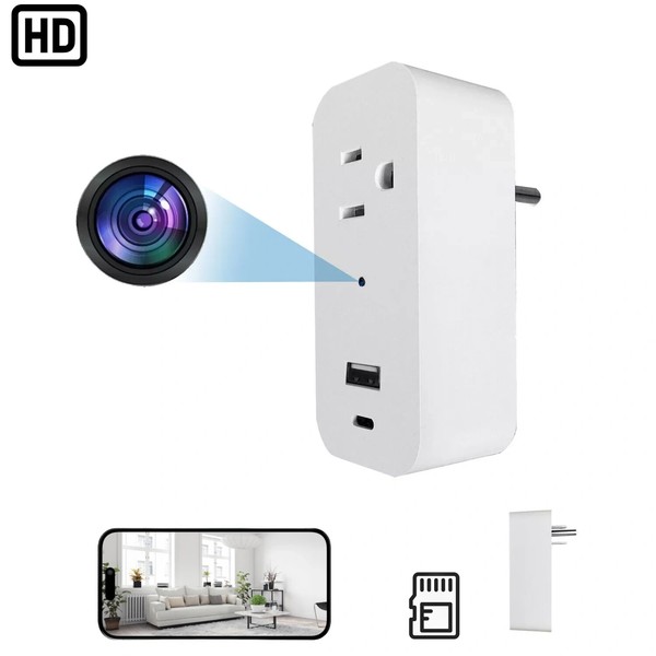 1080P HD Hidden Mini Camera Remote View Home Security Cam wall outlet  SD Card