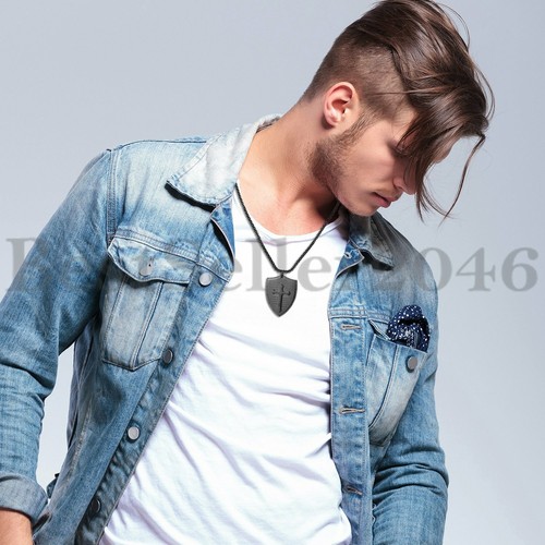 Men Shield Armor of God Ephesians 6:16-17 Faith Cross Necklace Pendant Chain 24"