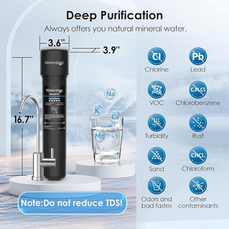 15UB Under Sink Water Filter System, Reduces Lead, Chlorine, Bad Taste & Odor, U
