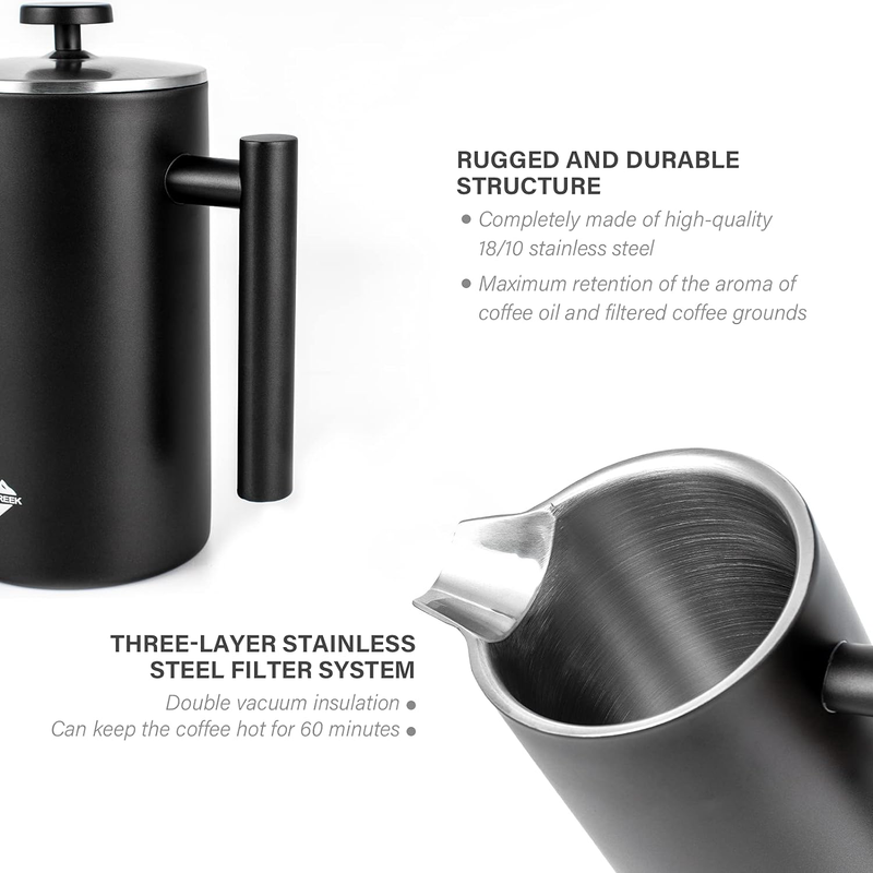 French Press Coffee Maker, 304 Stainless Steel Coffee Press 34Oz (4 Cups) Tea Ma