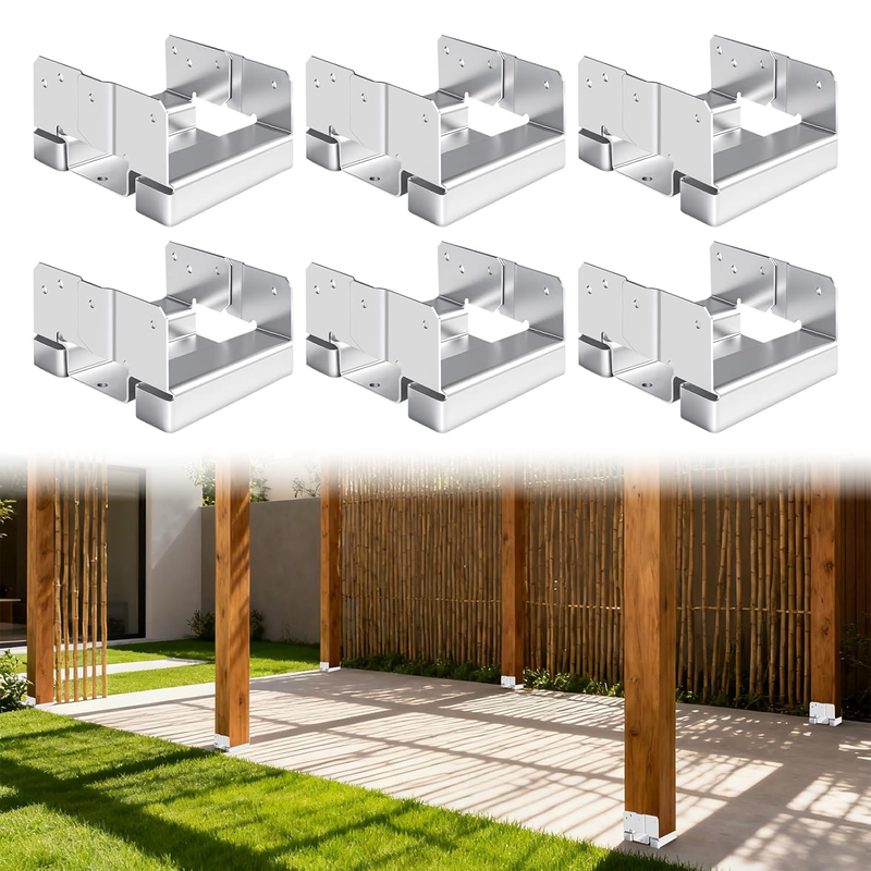 6Pcs 6X6 Post Base for Concrete 5.5X5.5 Wood Heavy Duty Galvanized Post Anchor Base Brackets for Deck Fence Pergola Sliver