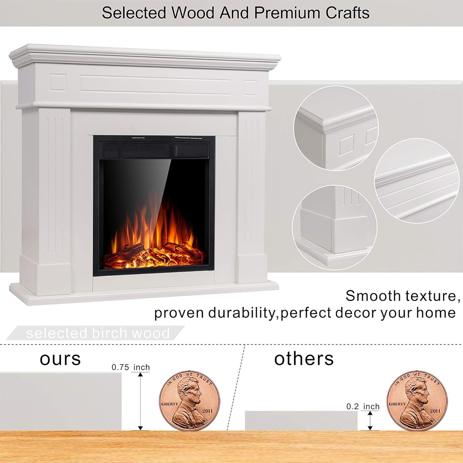 Electric Fireplace Mantel Package Wooden Surround Firebox TV Stand Free Standing