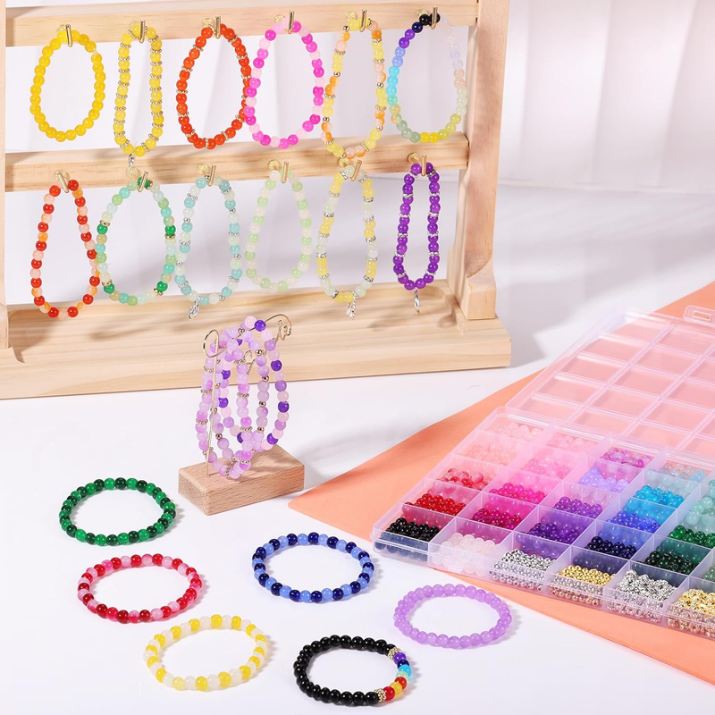 1400 Pcs+ Beads for Bracelets, 34 Colors 6mm Round Glass Beads, Bracelet Making