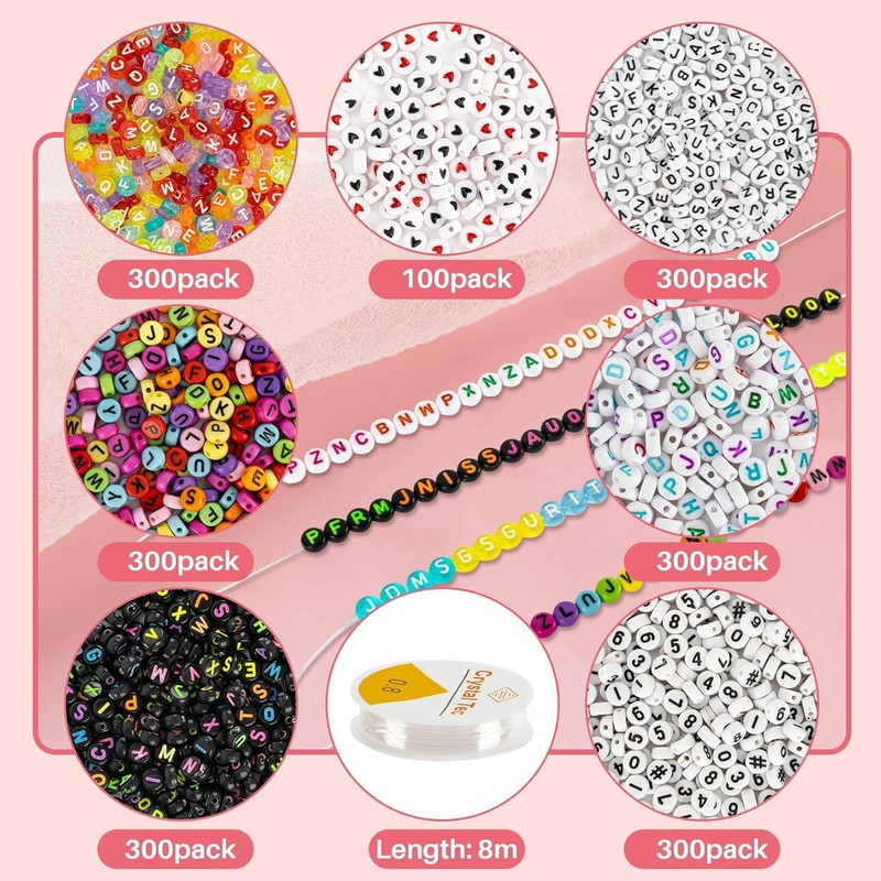 1900 Pcs 7 Colors Round Letter Beads for Bracelets -  4×7 mm Alphabet Number Let