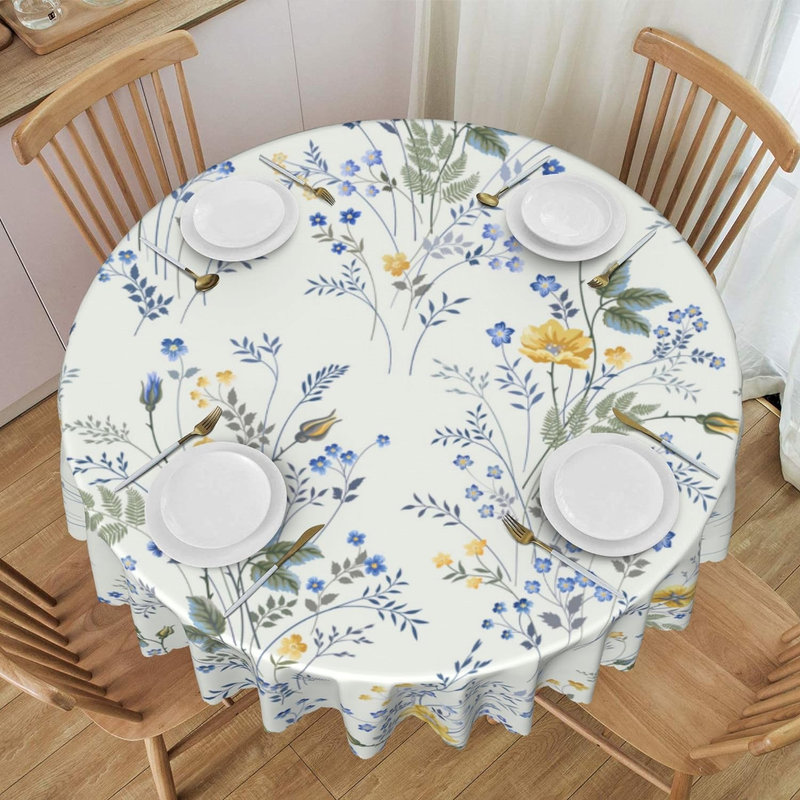 Daisy Lavender Floral Tablecloth 60 Inch round Table Cover, Watercolor Wildflowe