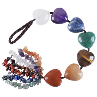 SUNYIK 7 Chakra Heart Shape Hanging Ornaments for Home Office, Healing Crysta...