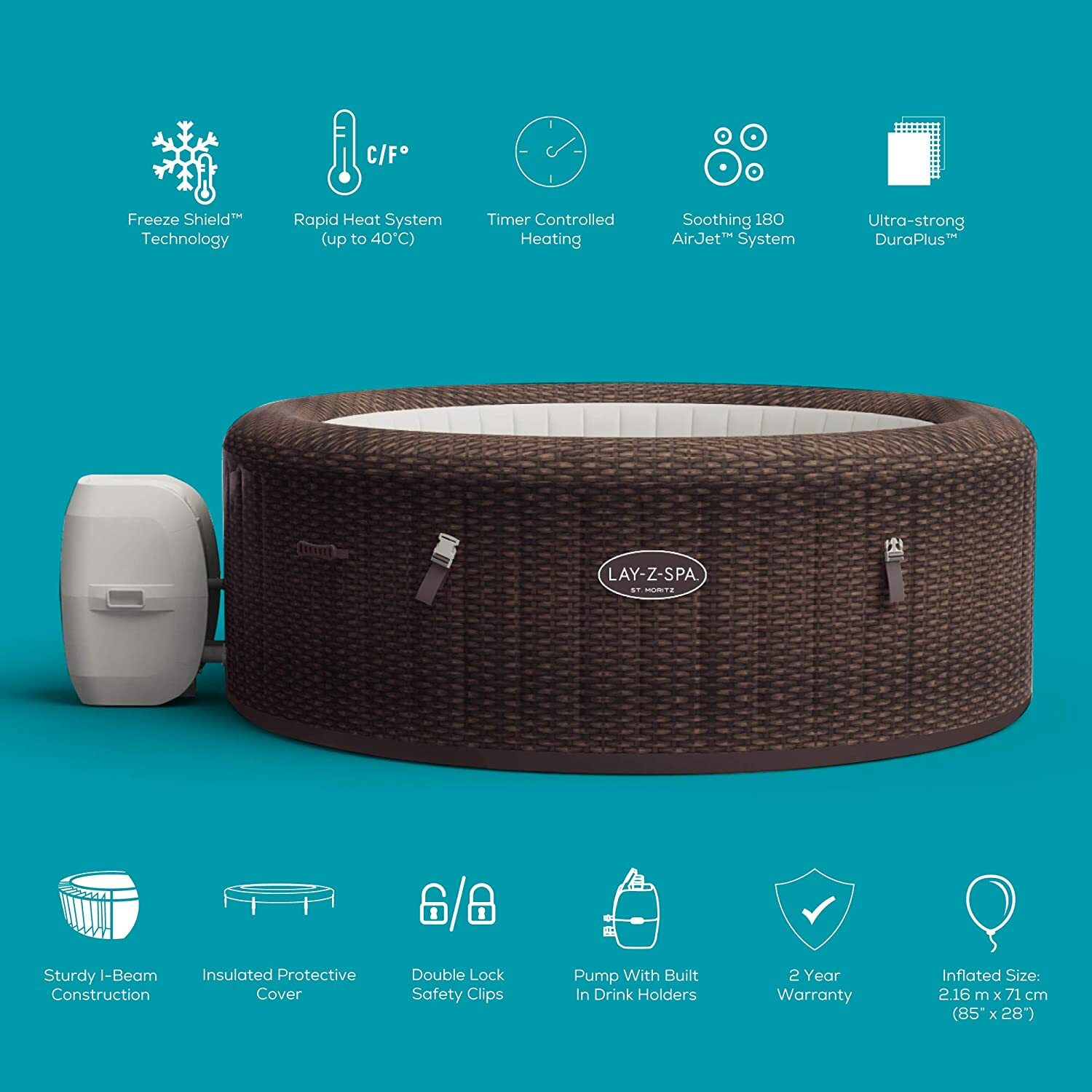 riebe LAY Z SPA ST MORITZ RATTAN EFFECT HOT TUB NEW INFLATABLE 140