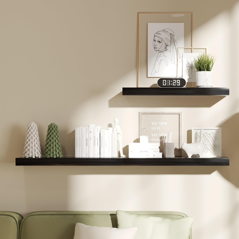 Floating Shelves with Invisible Brackets, Wall Mounted Rustic Wood Shelves Set o