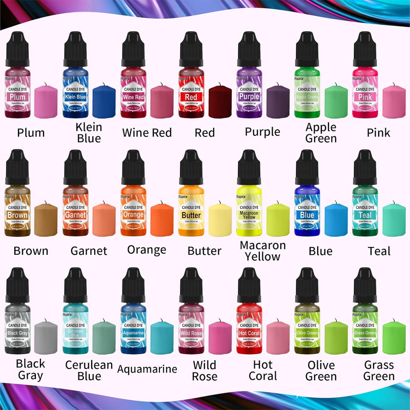 Candle Dye - 21 Colors Wax Melt Dye for Candle Making, Oil-Based Dye for Wax, Hi