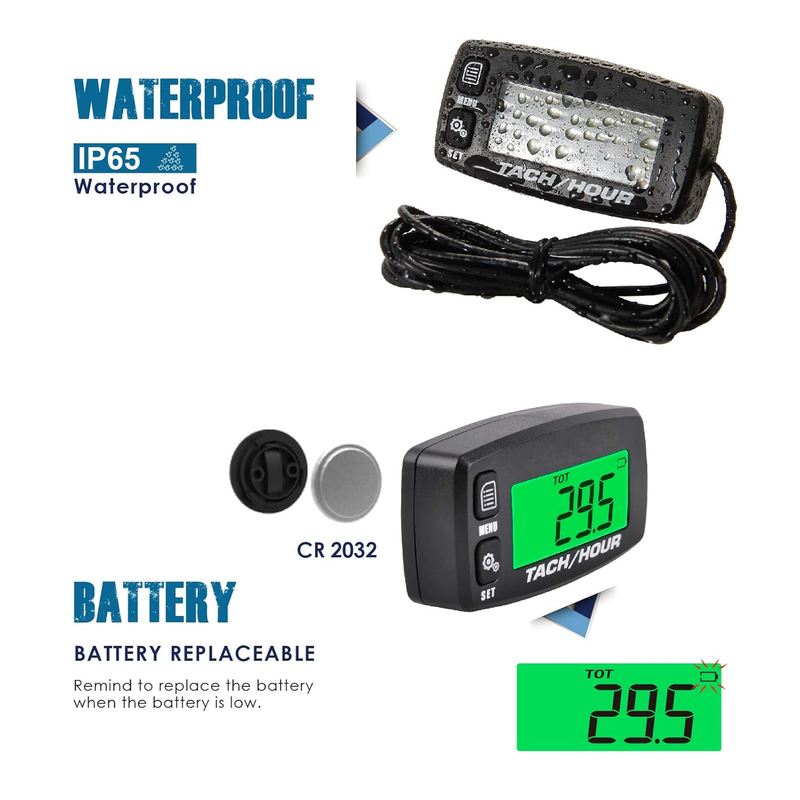 RL-HM032R Inductive Tachometer with Hour Meter Backlit Display for All Gasoline
