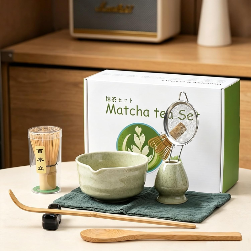 8 Pcs Matcha Whisk Set, Matcha Set, Handcrafted Ceramic Matcha Bowl Kit