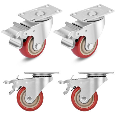 3'' Industrial Heavy Duty Swivel Caster Wheels Brake 4 Set Safety Locking Casters