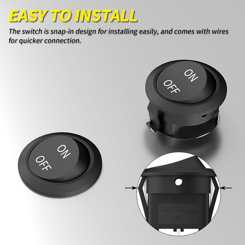 Joinfworld 10Pcs round Rocker Switch 12V on off Switch 12 Volt DC Circle Toggle 