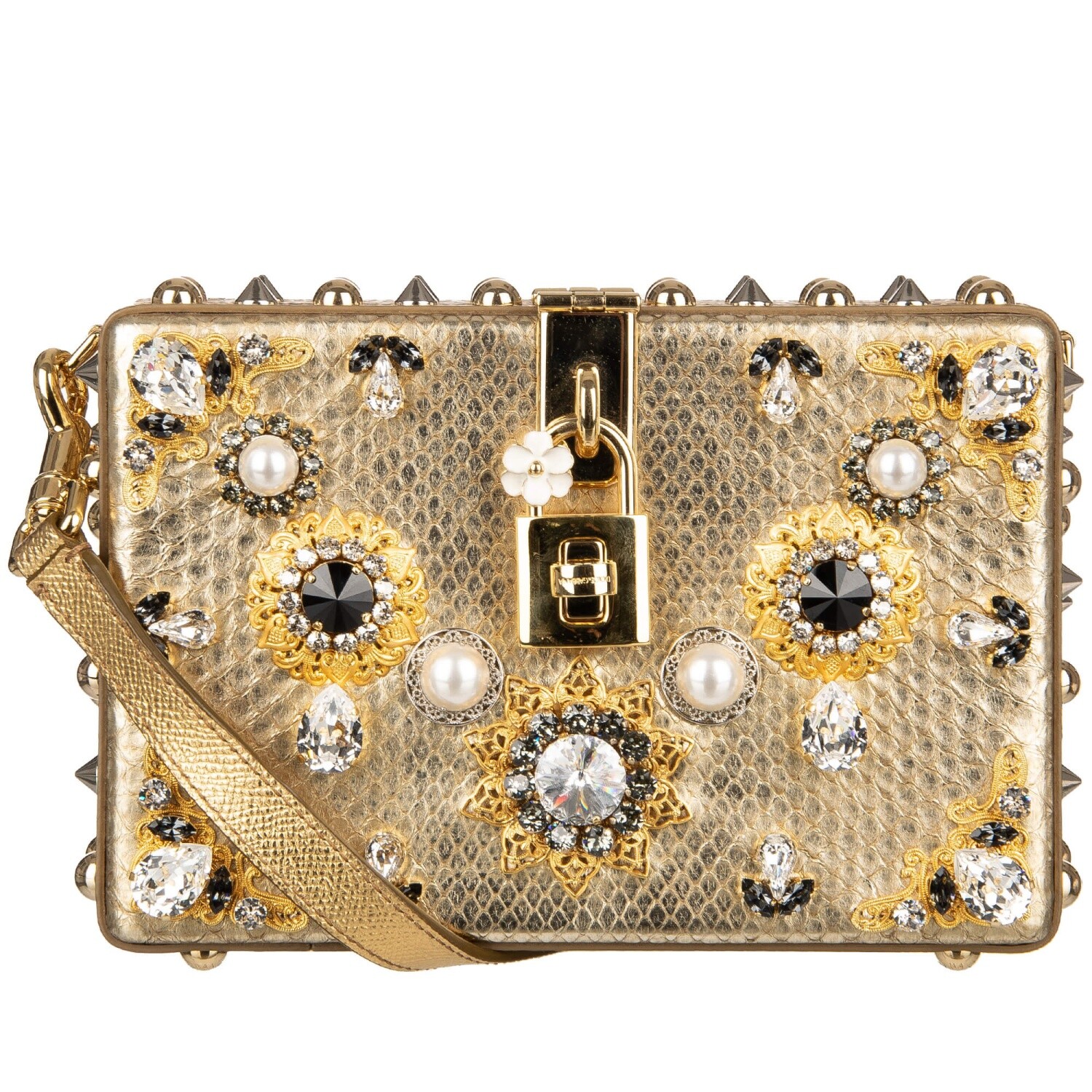 

DOLCE - GABBANA Клатч из змеиной кожи с драгоценными заклепками DOLCE BOX Gold 11015, Dolce Box