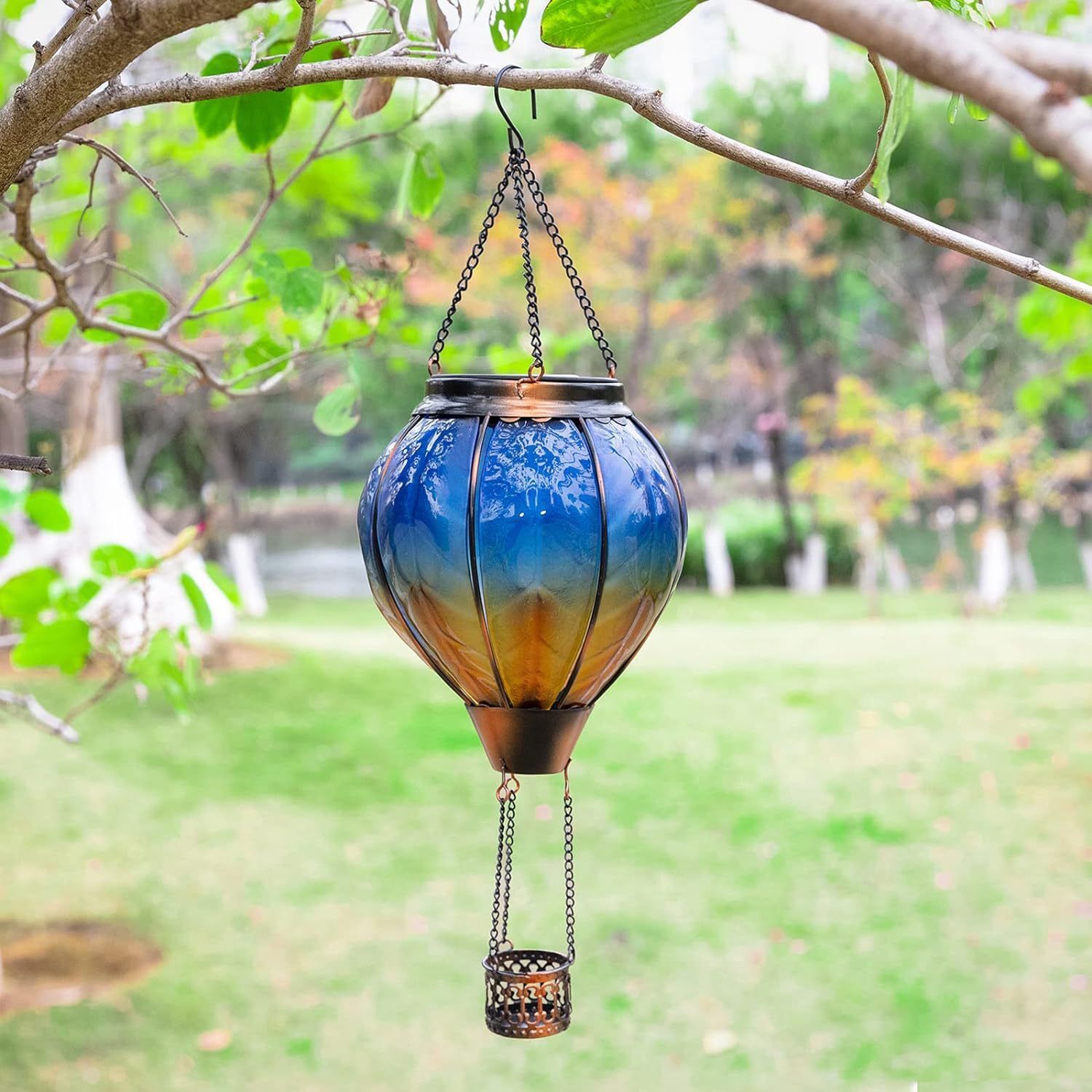 Solar LED Rainbow Hot Air Balloon Hanging Outdoor Garden Lantern Light