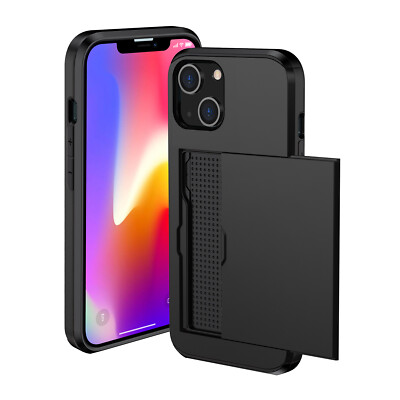 For iPhone 15 14 13 Pro Max 12 11 XS XR Slide Wallet Credit Card Shockproof Case
