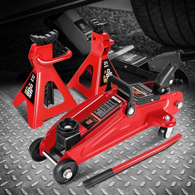 2 Ton Low Profile Lifting Hydraulic Trolley Floor Jack & Ratchet Stands Red