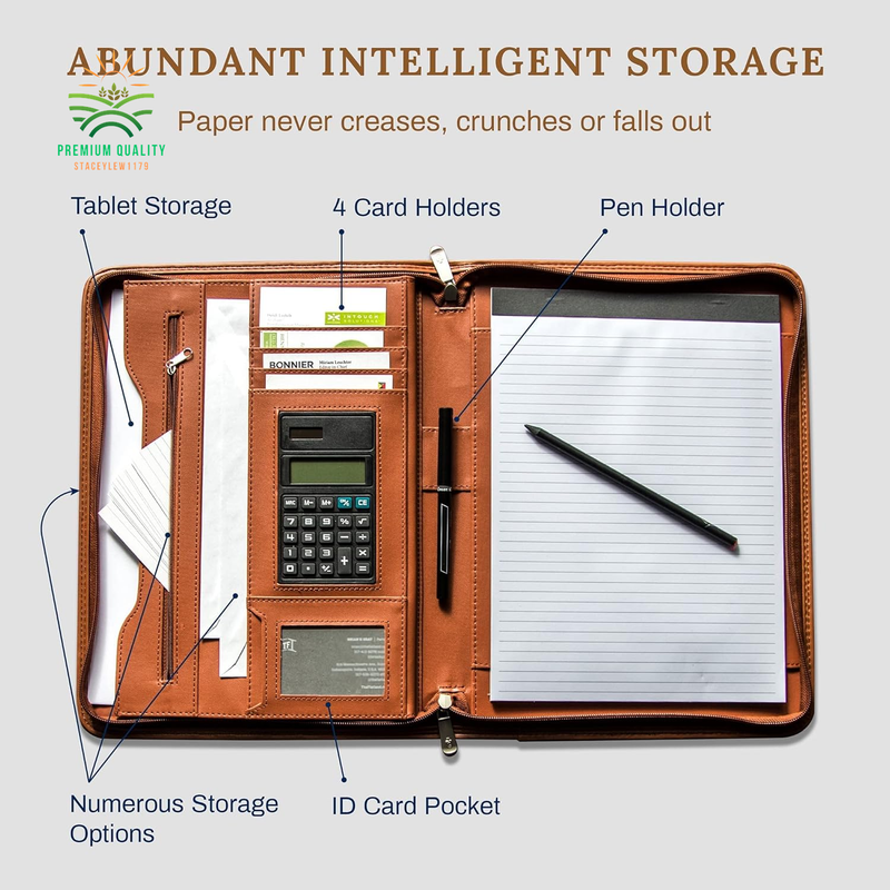 Padfolio Business Leather Portfolio Zippered Notebook Binder Office Organizer 10