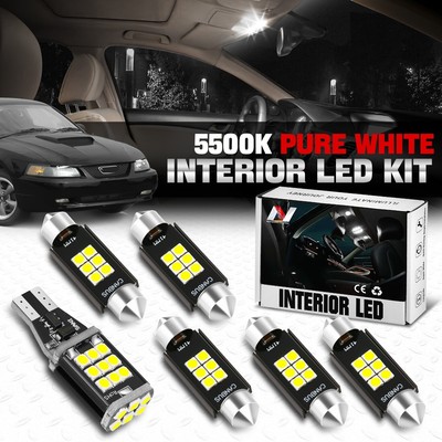 [6шт] Для 94-04 Mustang Белая внутренняя светодиодная купольная карта Canbus, Лицензионная лампочка