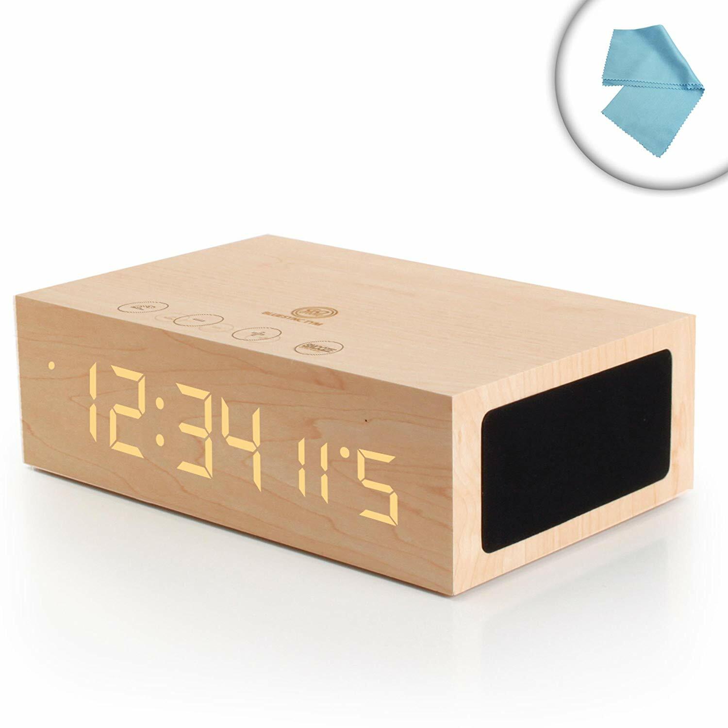 Gogroove BlueSYNC TYM Bluetooth Alarm Clock Wooden Speaker LED Touch AC Powered