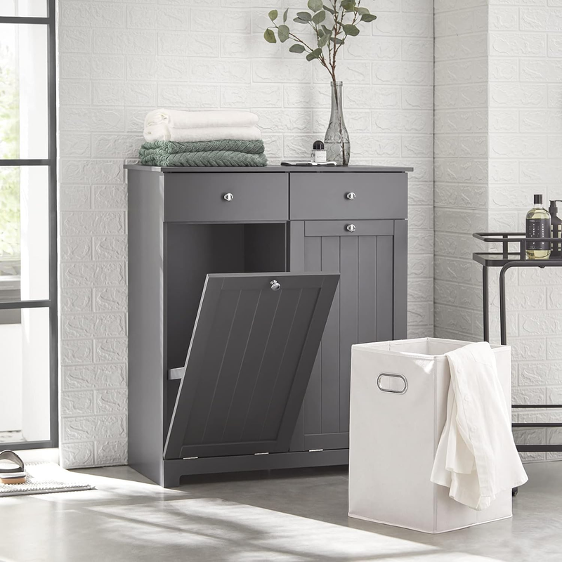 BZR33-DG, Grey Bathroom Laundry Cabinet with 2 Baskets and 2 Drawers, Tilt-Out L