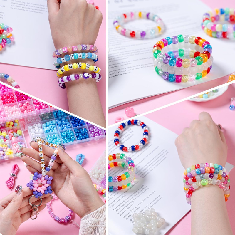 5 Boxes Bracelet Making Kit Pony Beads, 6x9mm Kandi Rave Beads & Hair Beads Set