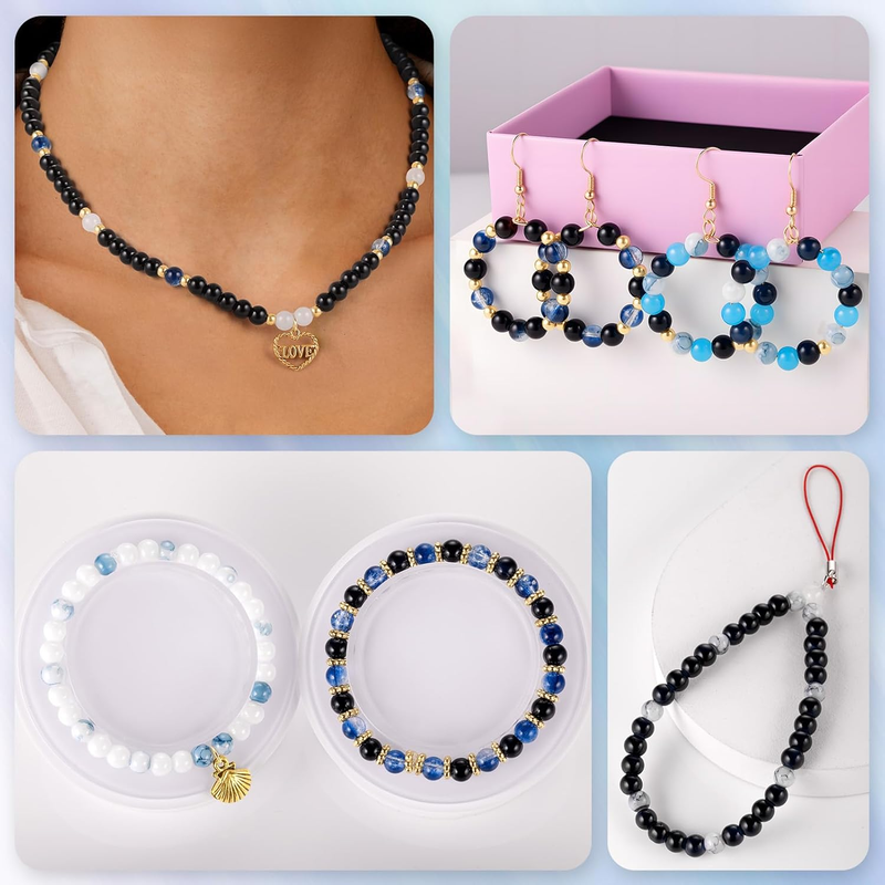 1377pcs Neutral Colors Glass Beads, 6mm Round Beads Bracelet Making Kit, Marble