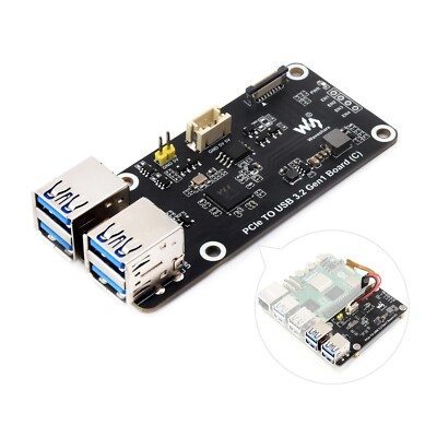 Waveshare PCIe To 4-Ch USB3.2 Gen1 Board Up To 5Gbps Raspberry Pi 5 PCIe Adapter