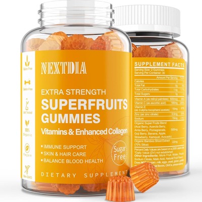 NextDia Superfruit Gummies - Vegan Collagen Booster & Immune Support Gummy