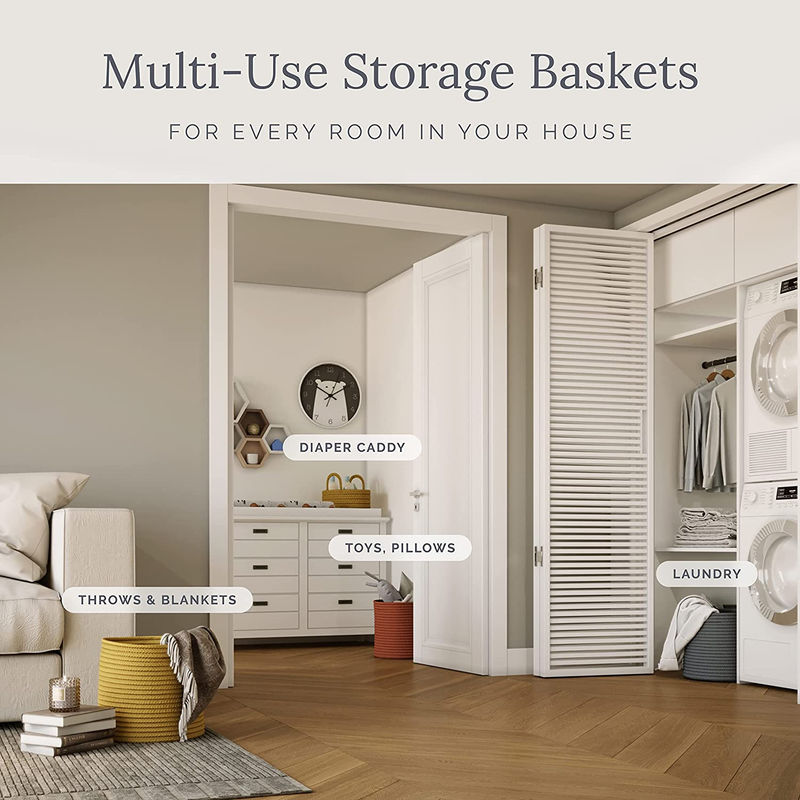 Natemia Rope Storage Basket- Nursery Bin and Toy Organizer (15&rdquo;X15&rdquo;X14&rdquo;), Laundr