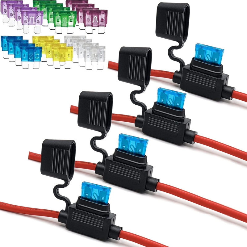 Fuse Holder ATC/ATO, 4 Packs in-Line Automotive Blade Fuse Holder with 24PCS Sta