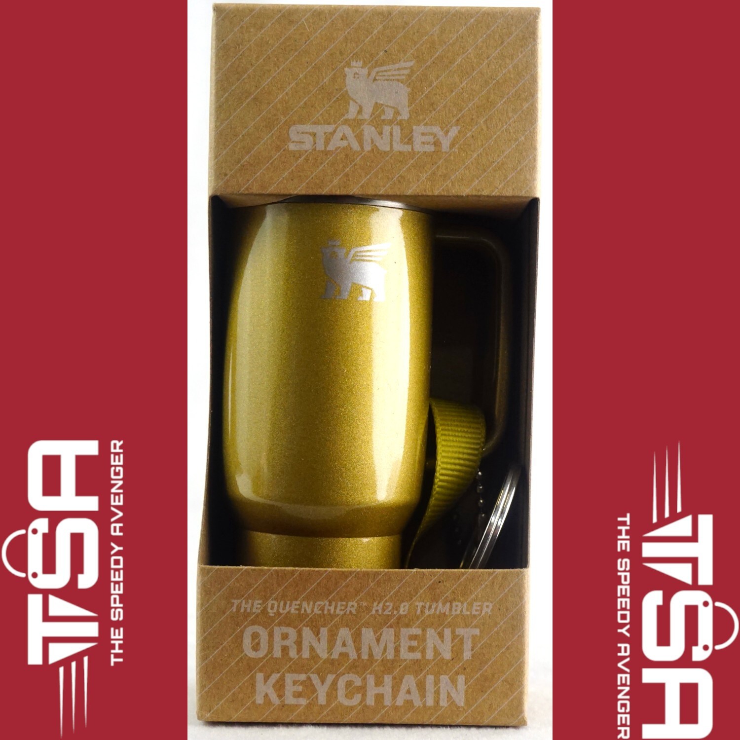 Stanley Mini Quencher Gold Christmas Ornament Keychain Comfort & Joy