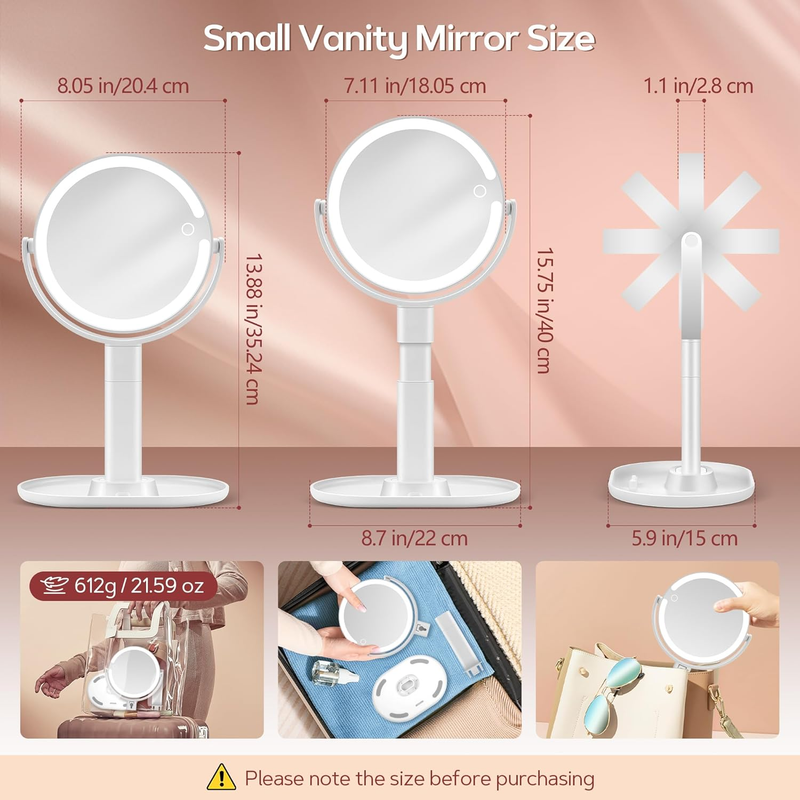 Makeup Mirror with Lights, Lighted Magnifying Mirror 30X with 3 Lighting and Adj