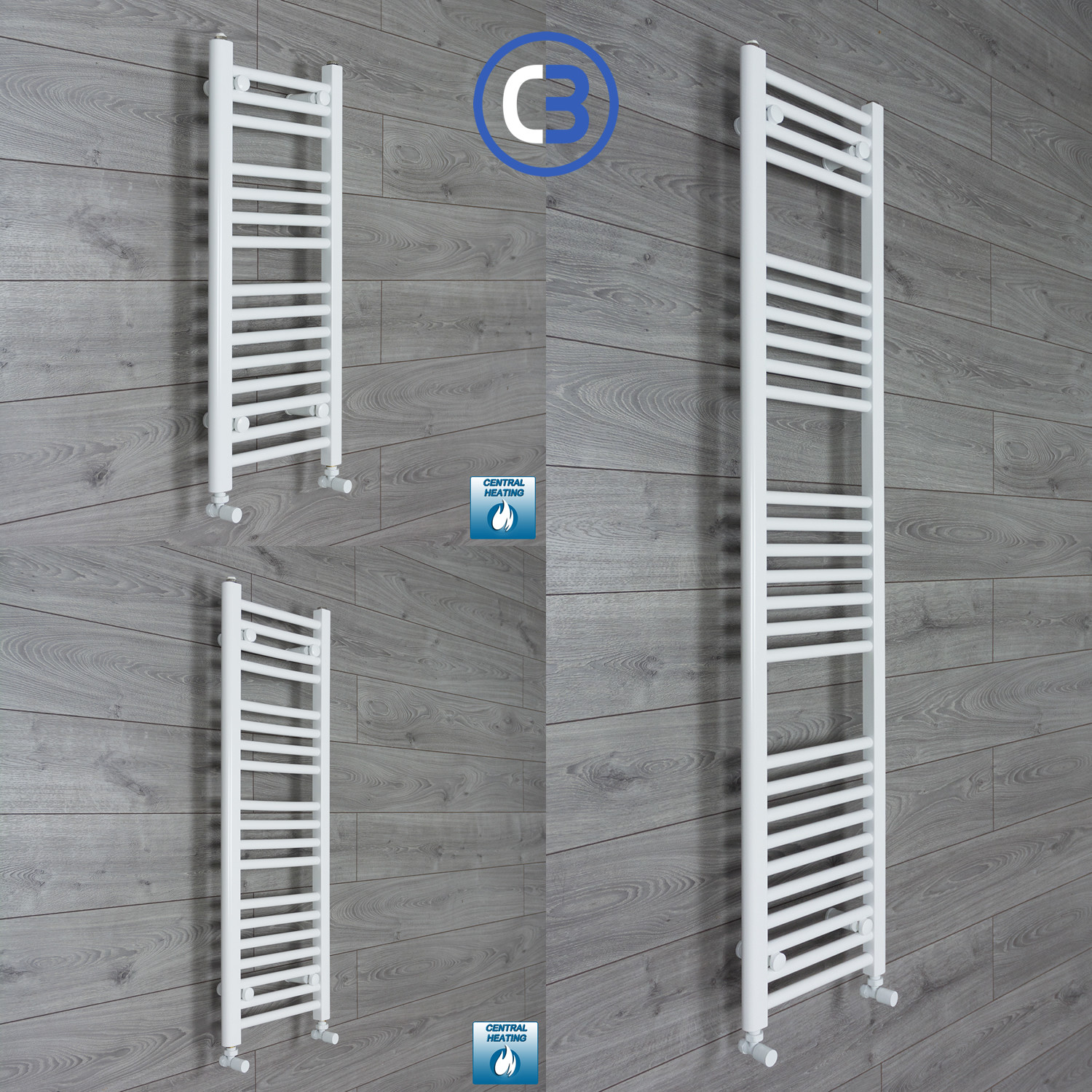 White Heated Towel Rail Radiator Straight Cloak Room Small Narrow 300mm
