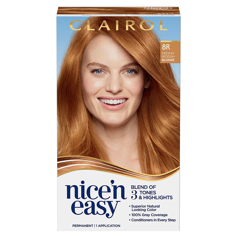 Clairol Nice'N Easy Permanent Hair Dye, 8R Medium Reddish Blonde Hair Color, Pac