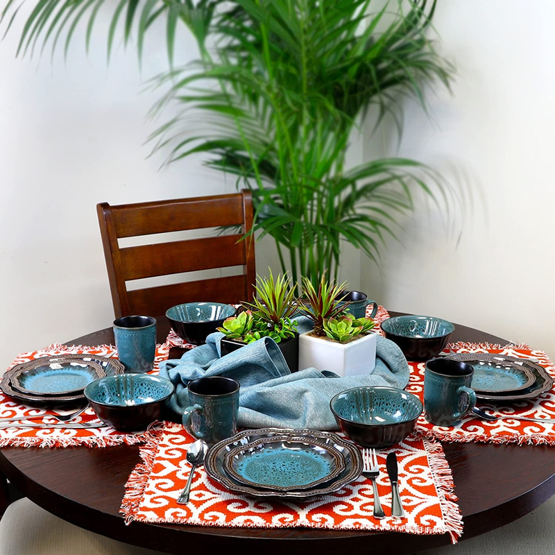 Stoneware round Oval Dinnerware Dish Set, Ocean Blue