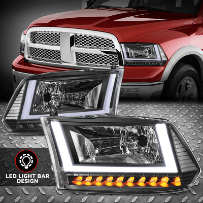 [Последовательный сигнал U-LED DRL] Для фар грузовика Dodge Ram 09-24 Черный/прозрачный