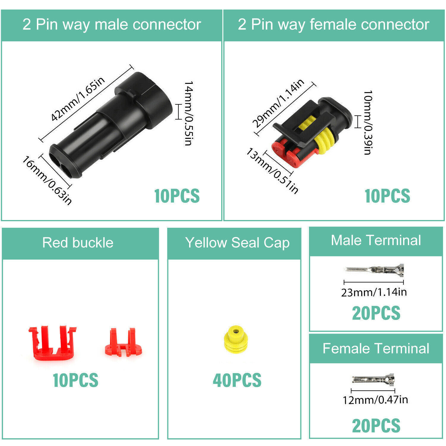 20X Car Waterproof Electrical Wire Cable Connector Male Female 2Pin Way Plug Kit