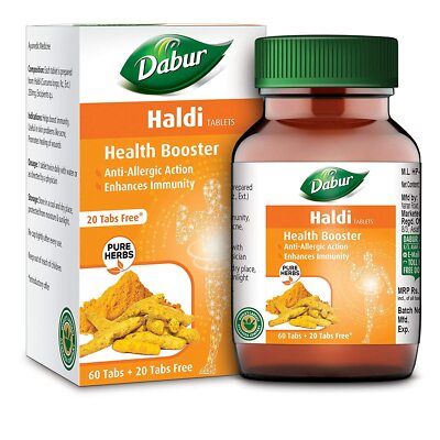 Dabur HALDI Pure Herb Turmeric Curcuma Longa Ayurvedic Herbal 80 Tabs