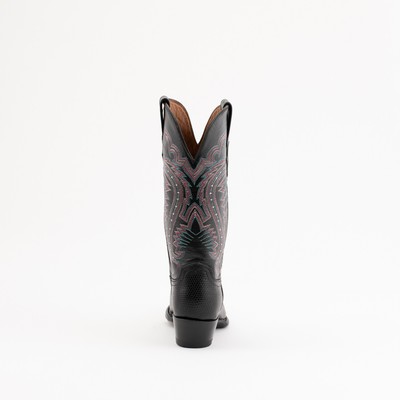 Pre-owned Ferrini Ladies Black Leather Teju Lizard V-toe Cowboy Boots