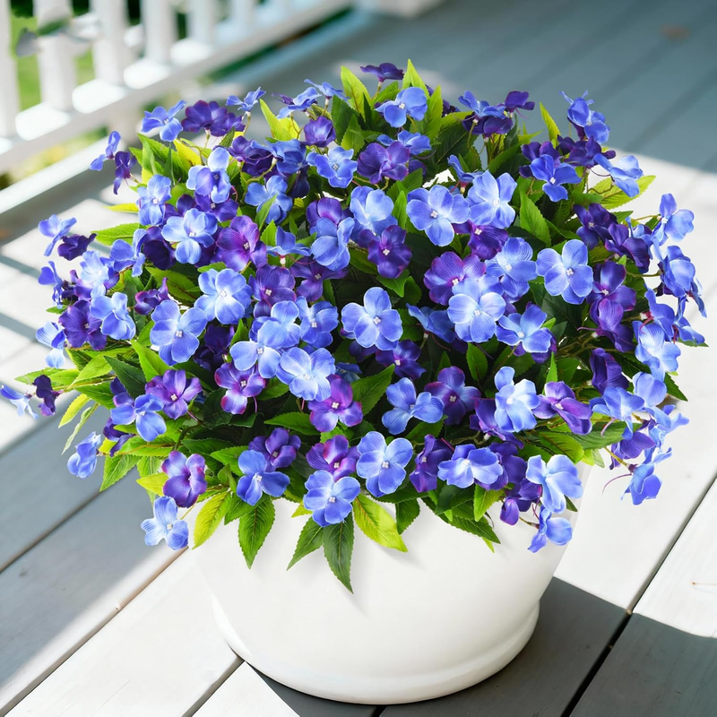 Artificial Impatiens Flowers for Outdoors, 6 Bundles Silk Fake